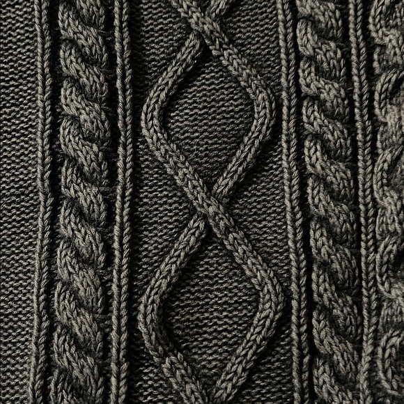 LL Bean Signature Men's Dark Gray Cable Knit Cardigan - Picture 3 of 9